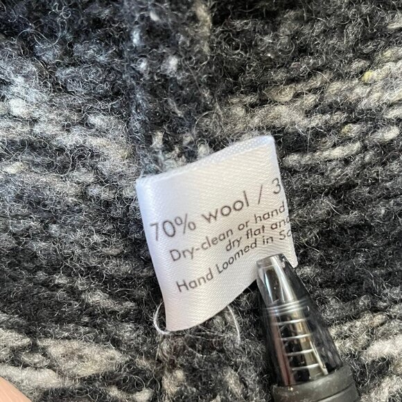 Eskandar Womens Black Tweed Fair Isle Cardigan Sweater Wool Cashmere O/S One Sz - Picture 9 of 9